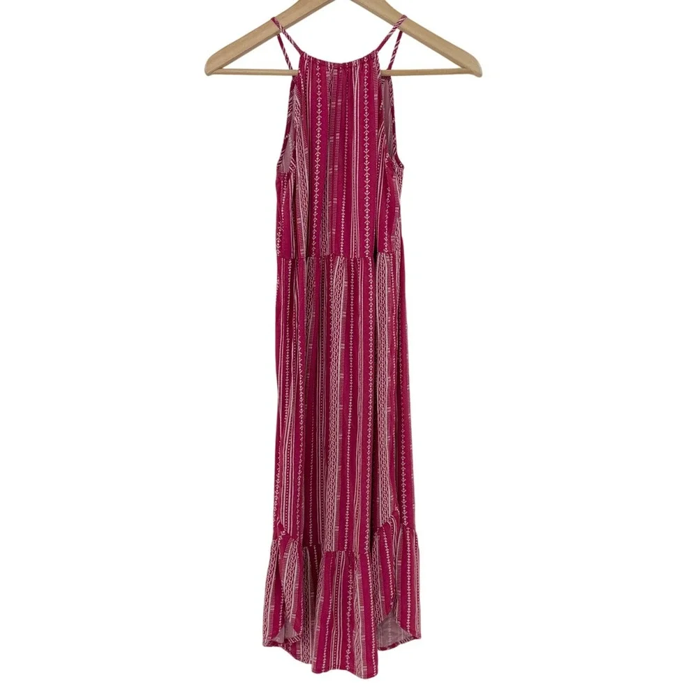 Kids Old Navy Pink White Striped Maxi Dress Ruffle Hem Halter Neck Size‎ XL